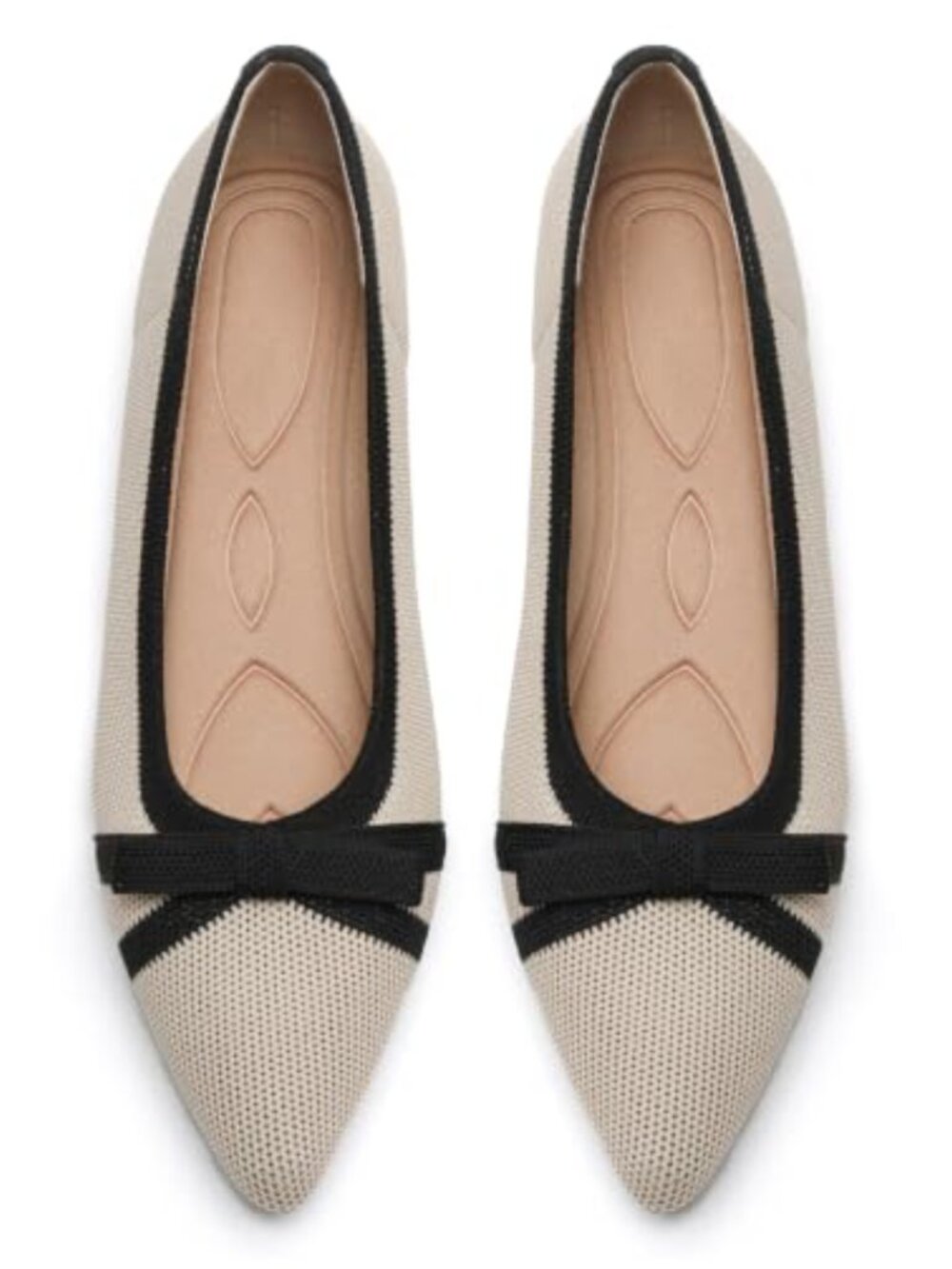 Women's Pointed Toe Knit Ballet Flats with Arch Support - Foldable Slip On